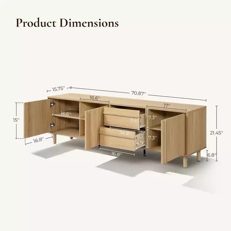 Mueble de TV Moderno de 70.9" para televisores de hasta 75", Consola multimedia con cajones, Roble Marrón
