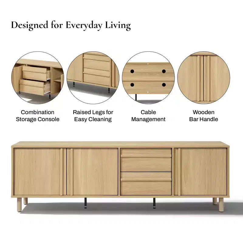 Mueble de TV Moderno de 70.9" para televisores de hasta 75", Consola multimedia con cajones, Roble Marrón