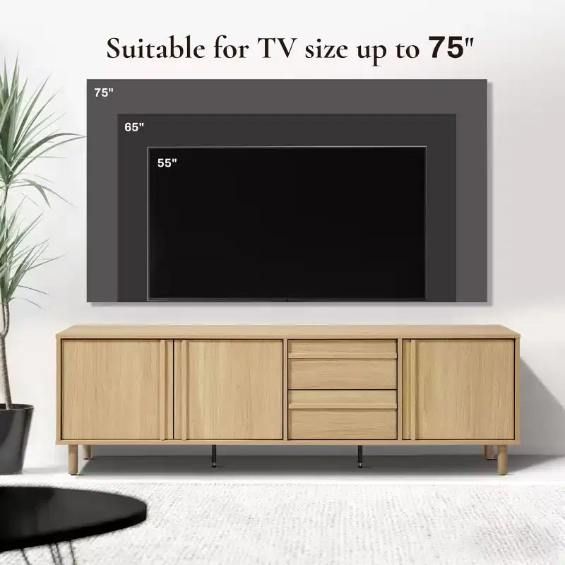 Mueble de TV Moderno de 70.9" para televisores de hasta 75", Consola multimedia con cajones, Roble Marrón