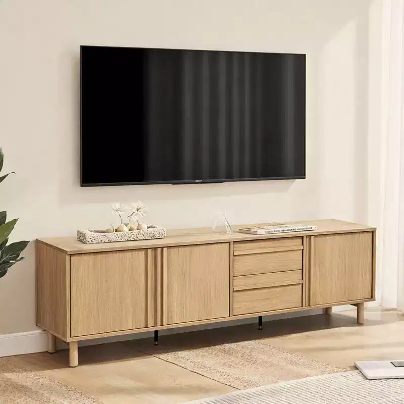 Mueble de TV Moderno de 70.9" para televisores de hasta 75", Consola multimedia con cajones, Roble Marrón