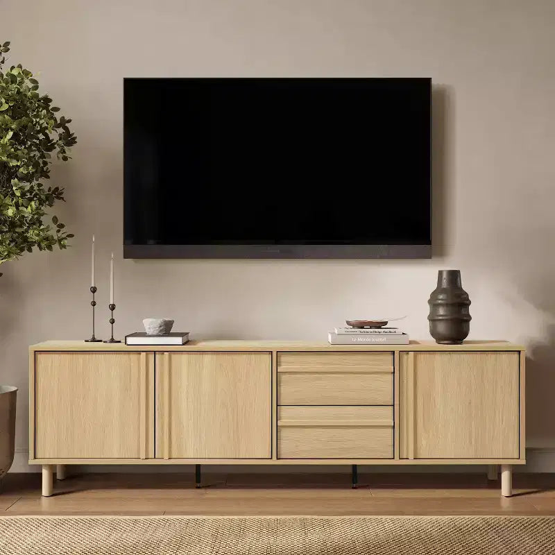 Mueble de TV Moderno de 70.9" para televisores de hasta 75", Consola multimedia con cajones, Roble Marrón