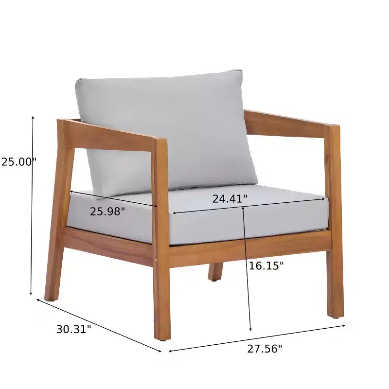Juego de asientos de patio moderno Phachara de 4 piezas de madera de acacia Christopher Knight Home con cojines y mesa de listones