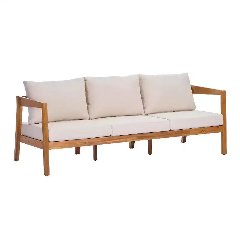 Juego de asientos de patio moderno Phachara de 4 piezas de madera de acacia Christopher Knight Home con cojines y mesa de listones