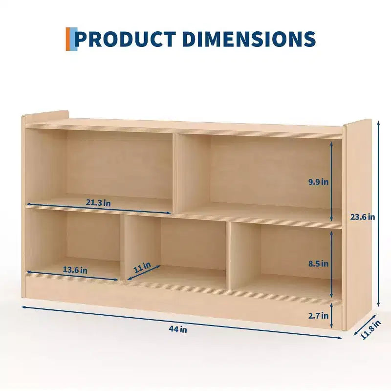 Organizador de almacenamiento de juguetes de madera, organizador de almacenamiento de 5 secciones para aula escolar para organizar libros y juguetes, estantería simple para sala de juegos