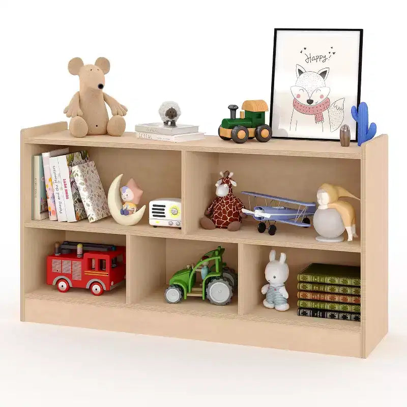 Organizador de almacenamiento de juguetes de madera, organizador de almacenamiento de 5 secciones para aula escolar para organizar libros y juguetes, estantería simple para sala de juegos