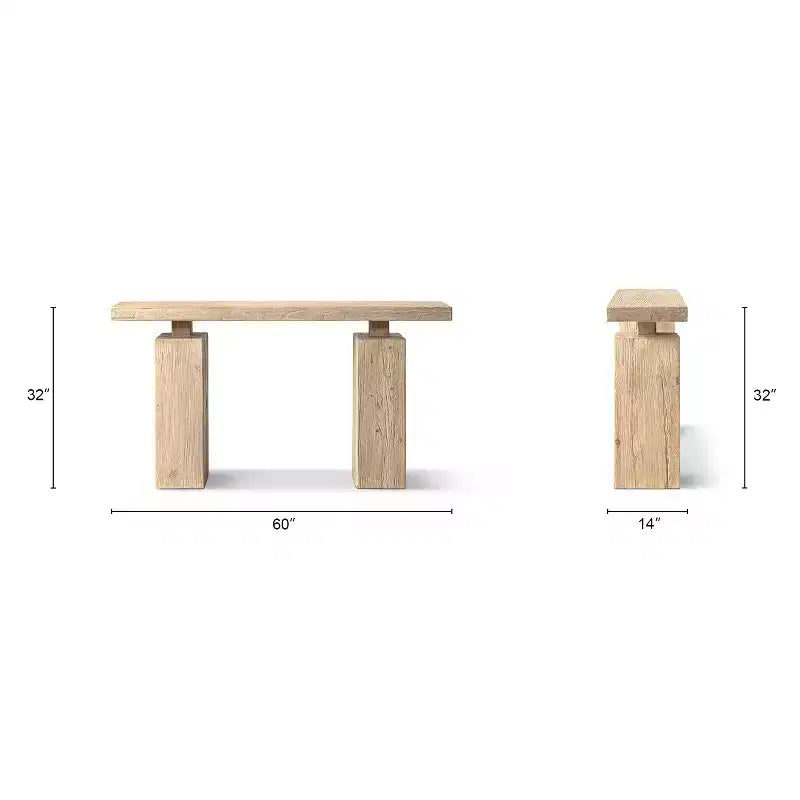 Mesa consola de pedestal de olmo recuperado macizo de 45", capacidad de 500 lb