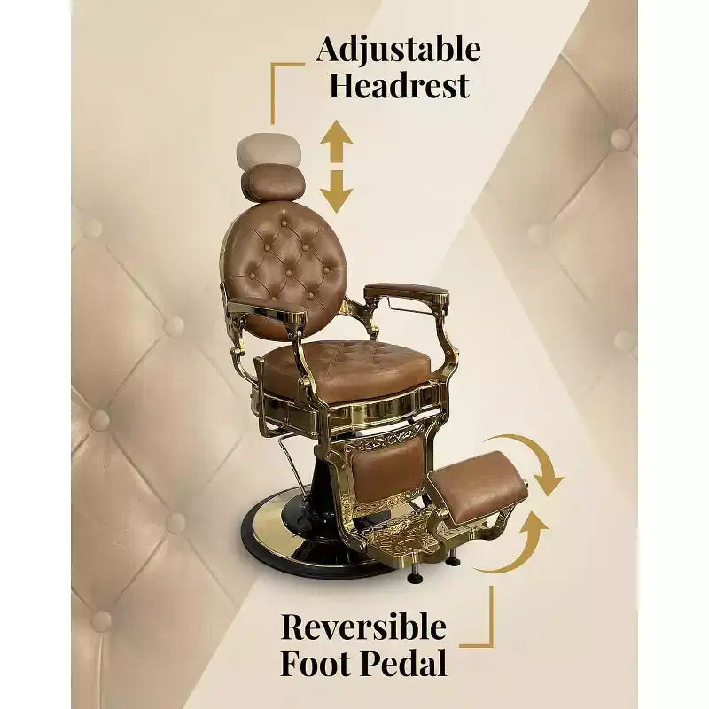 Sillón reclinable vintage de alta resistencia, altura ajustable, giro 360, reposacabezas y reposapiés, capacidad 700lbs