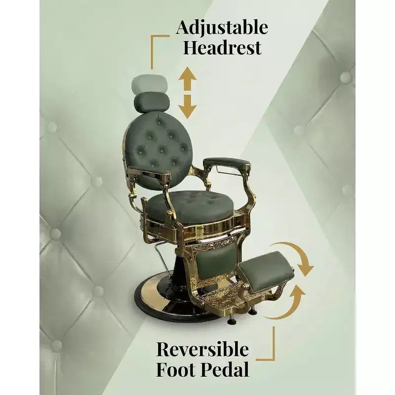 Sillón reclinable vintage de alta resistencia, altura ajustable, giro 360, reposacabezas y reposapiés, capacidad 700lbs