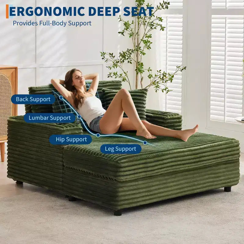 Oversized Chaise Lounge Chair Indoor, Corduroy Lounge Sofa, Cup Holders & Throw Pillows, for Home, Bedroom, Office