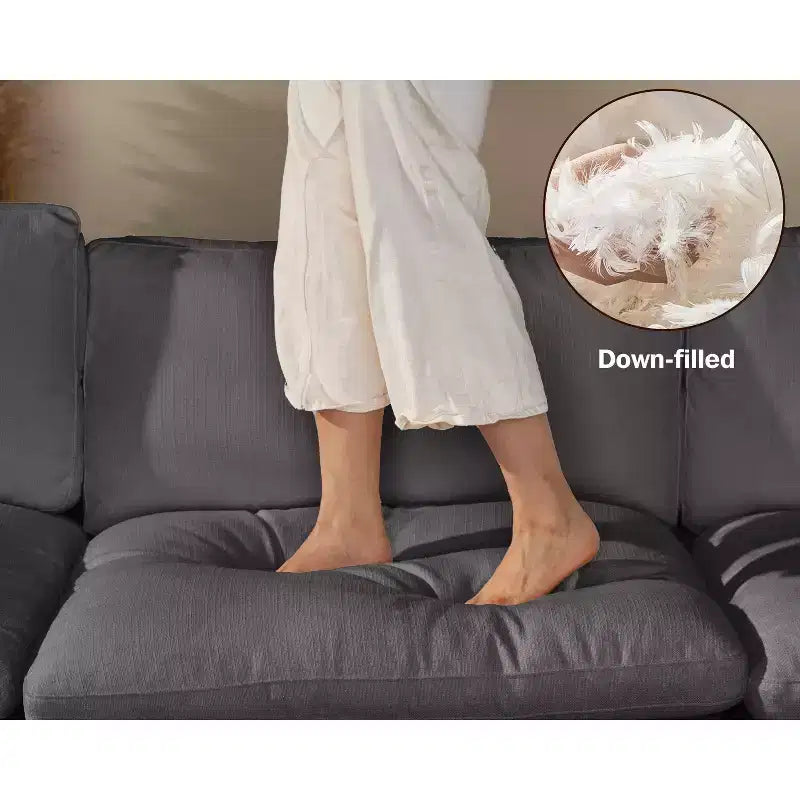 Sofá seccional modular de nube extragrande, asiento profundo relleno de plumón, estructura de madera maciza, montaje sin herramientas