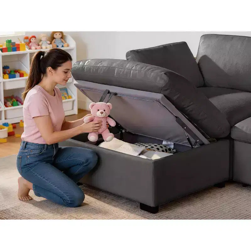 Sofá seccional modular de nube extragrande, asiento profundo relleno de plumón, estructura de madera maciza, montaje sin herramientas