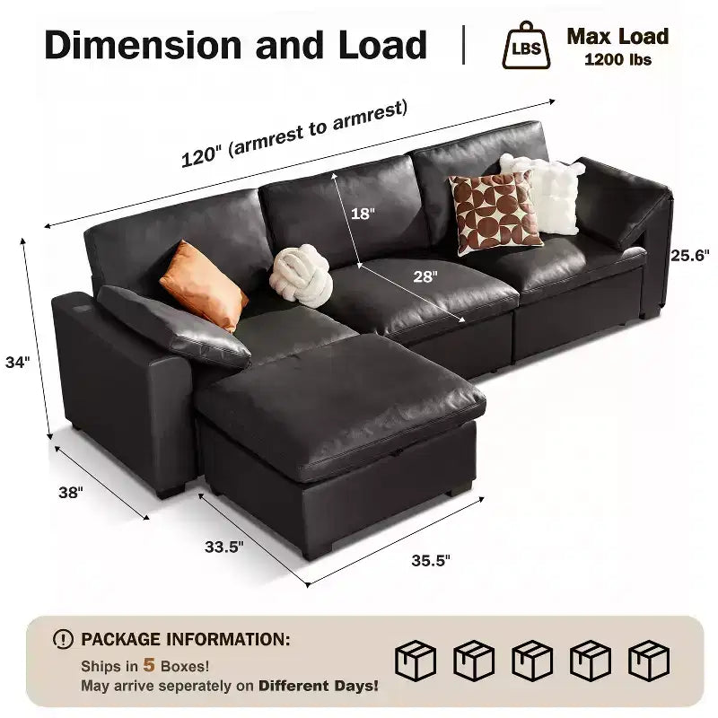 Sofá seccional modular de nube extragrande, asiento profundo relleno de plumón, estructura de madera maciza, montaje sin herramientas