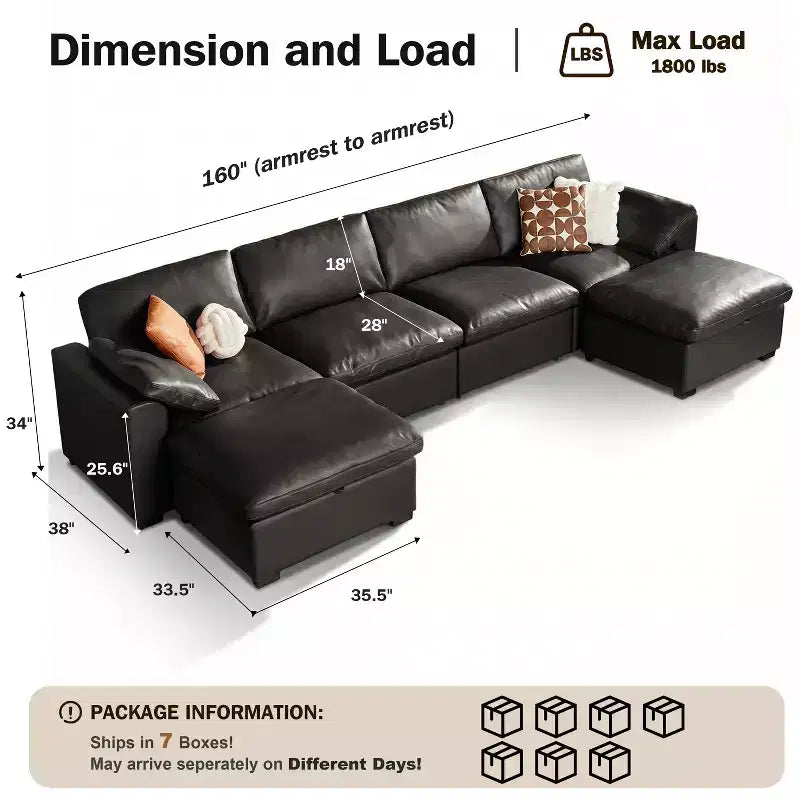 Sofá seccional modular de nube extragrande, asiento profundo relleno de plumón, estructura de madera maciza, montaje sin herramientas