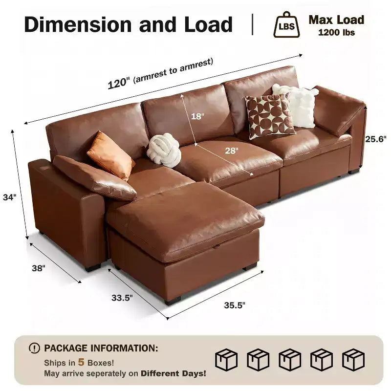 Sofá seccional modular de nube extragrande, asiento profundo relleno de plumón, estructura de madera maciza, montaje sin herramientas