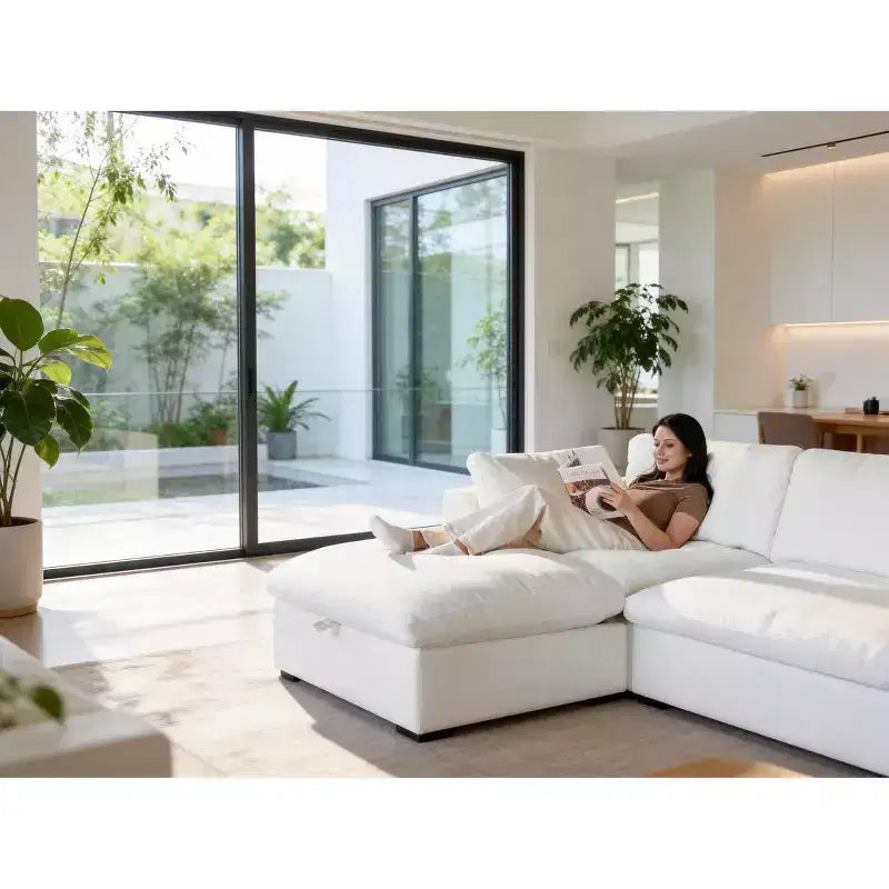 Sofá seccional modular de nube extragrande, asiento profundo relleno de plumón, estructura de madera maciza, montaje sin herramientas