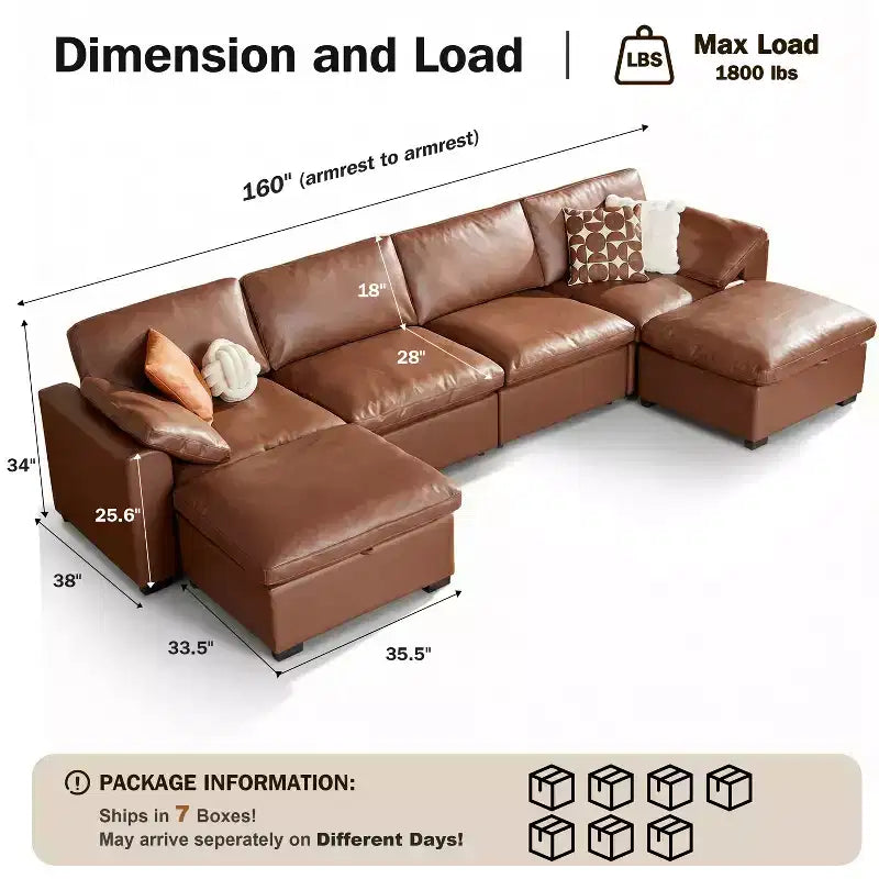 Sofá seccional modular de nube extragrande, asiento profundo relleno de plumón, estructura de madera maciza, montaje sin herramientas