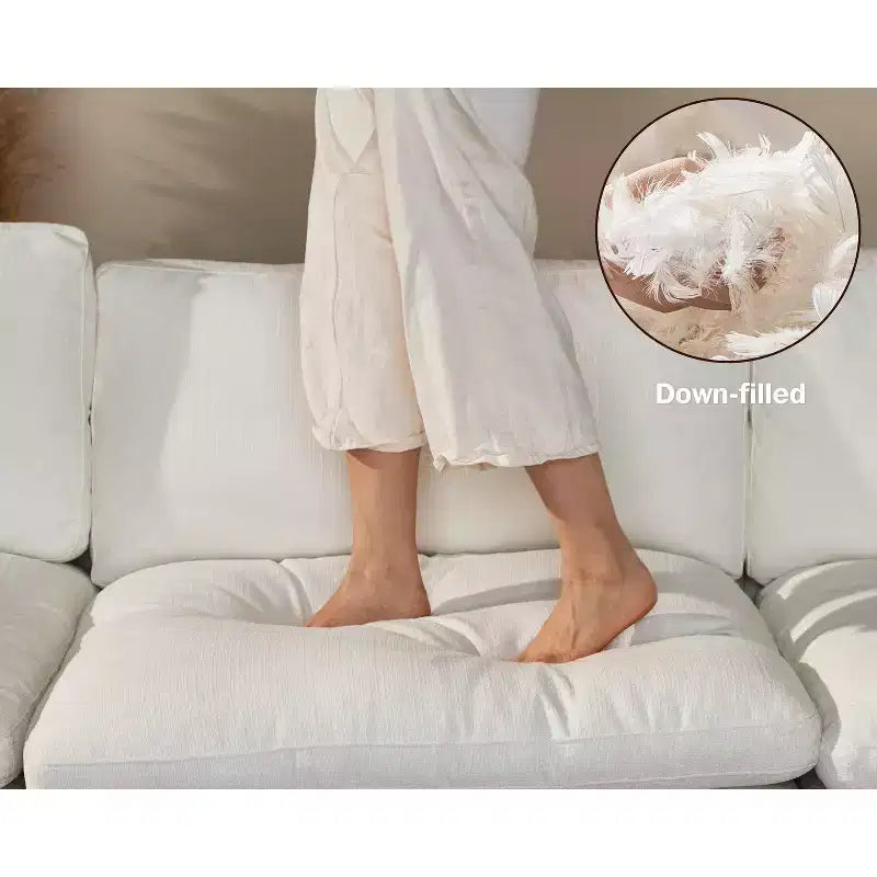 Sofá seccional modular de nube extragrande, asiento profundo relleno de plumón, estructura de madera maciza, montaje sin herramientas