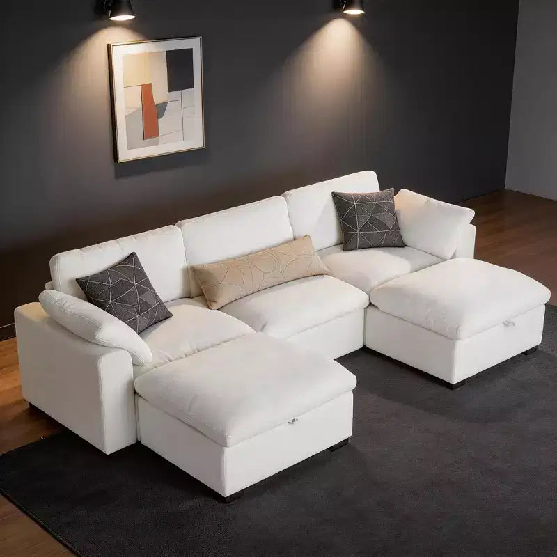 Sofá seccional modular de nube extragrande, asiento profundo relleno de plumón, estructura de madera maciza, montaje sin herramientas