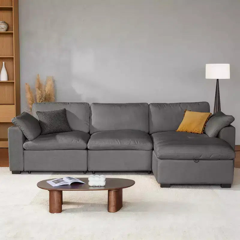 Sofá seccional modular de nube extragrande, asiento profundo relleno de plumón, estructura de madera maciza, montaje sin herramientas