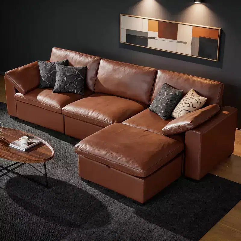 Sofá seccional modular de nube extragrande, asiento profundo relleno de plumón, estructura de madera maciza, montaje sin herramientas