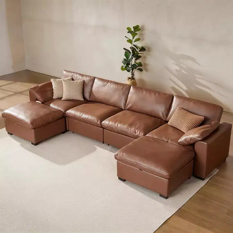 Sofá seccional modular de nube extragrande, asiento profundo relleno de plumón, estructura de madera maciza, montaje sin herramientas