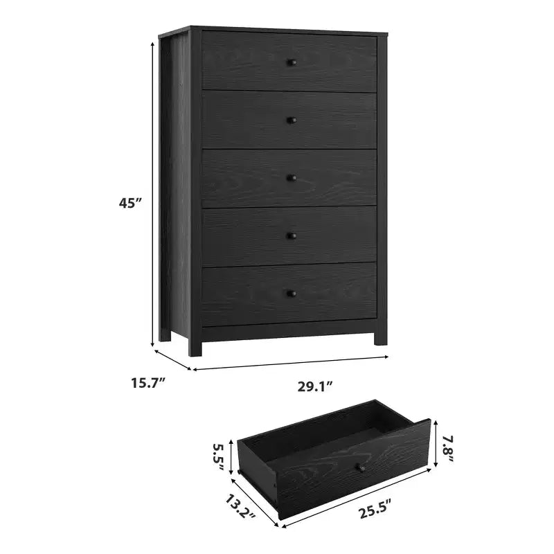 Cómoda de Almacenamiento de Madera de 5 Cajones para Dormitorio, Cómoda Moderna y Sencilla con Cajones Profundos para Sala de Estar, Pasillo, Entrada