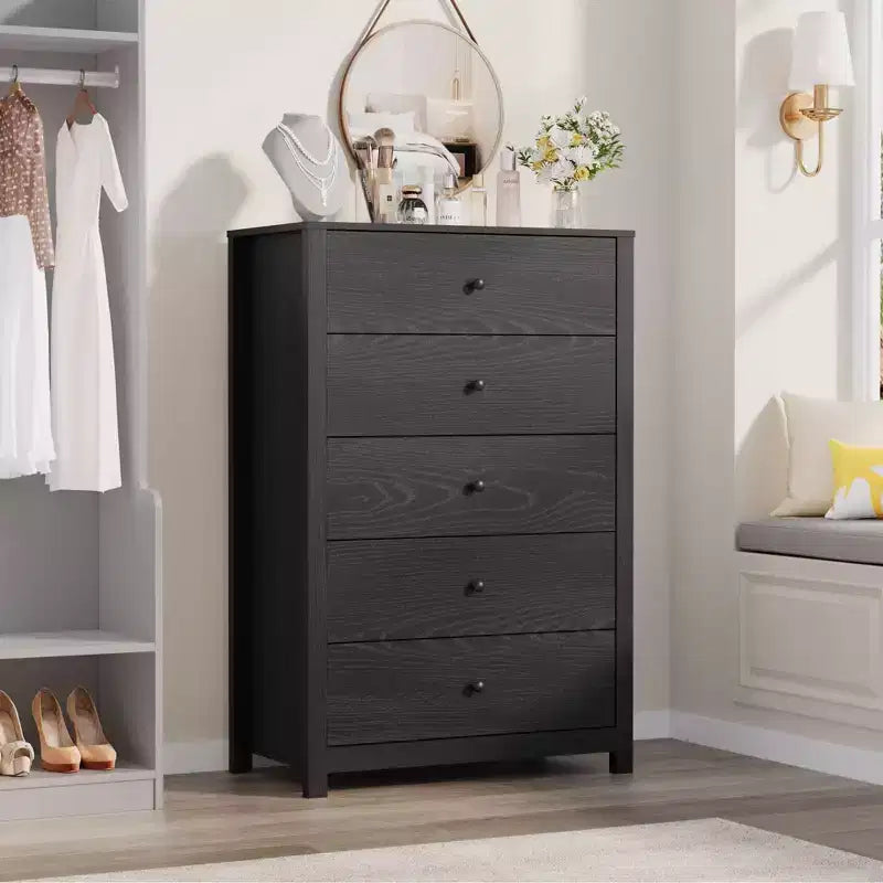 Cómoda de Almacenamiento de Madera de 5 Cajones para Dormitorio, Cómoda Moderna y Sencilla con Cajones Profundos para Sala de Estar, Pasillo, Entrada