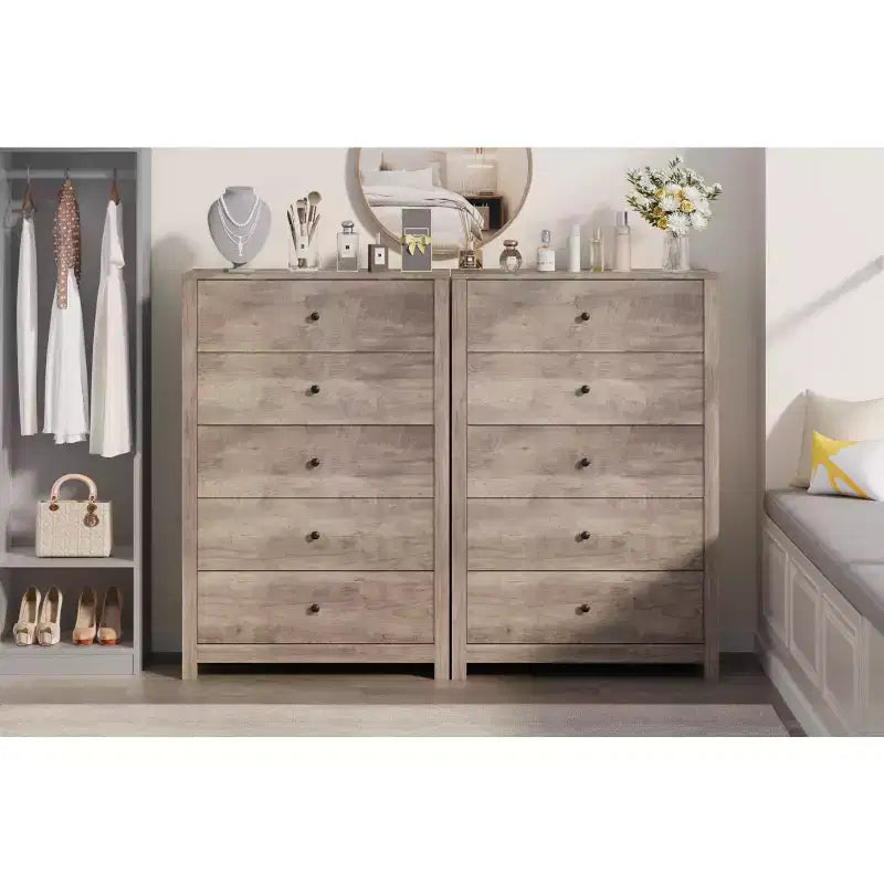 Cómoda de Almacenamiento de Madera de 5 Cajones para Dormitorio, Cómoda Moderna y Sencilla con Cajones Profundos para Sala de Estar, Pasillo, Entrada