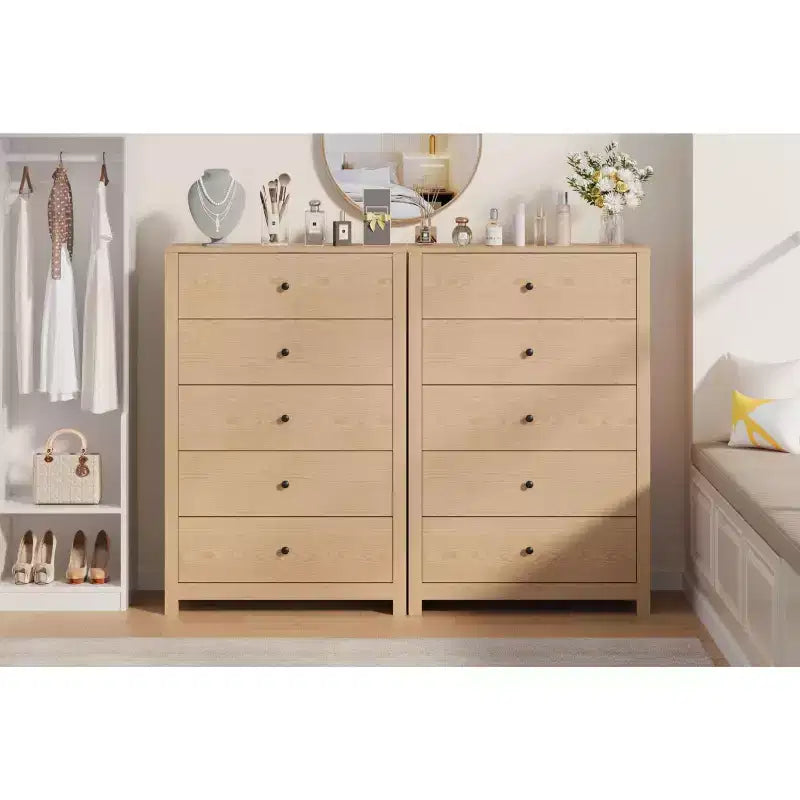 Cómoda de Almacenamiento de Madera de 5 Cajones para Dormitorio, Cómoda Moderna y Sencilla con Cajones Profundos para Sala de Estar, Pasillo, Entrada