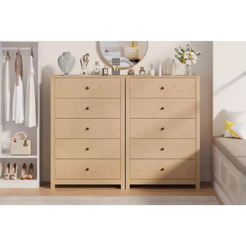 Cómoda de Almacenamiento de Madera de 5 Cajones para Dormitorio, Cómoda Moderna y Sencilla con Cajones Profundos para Sala de Estar, Pasillo, Entrada