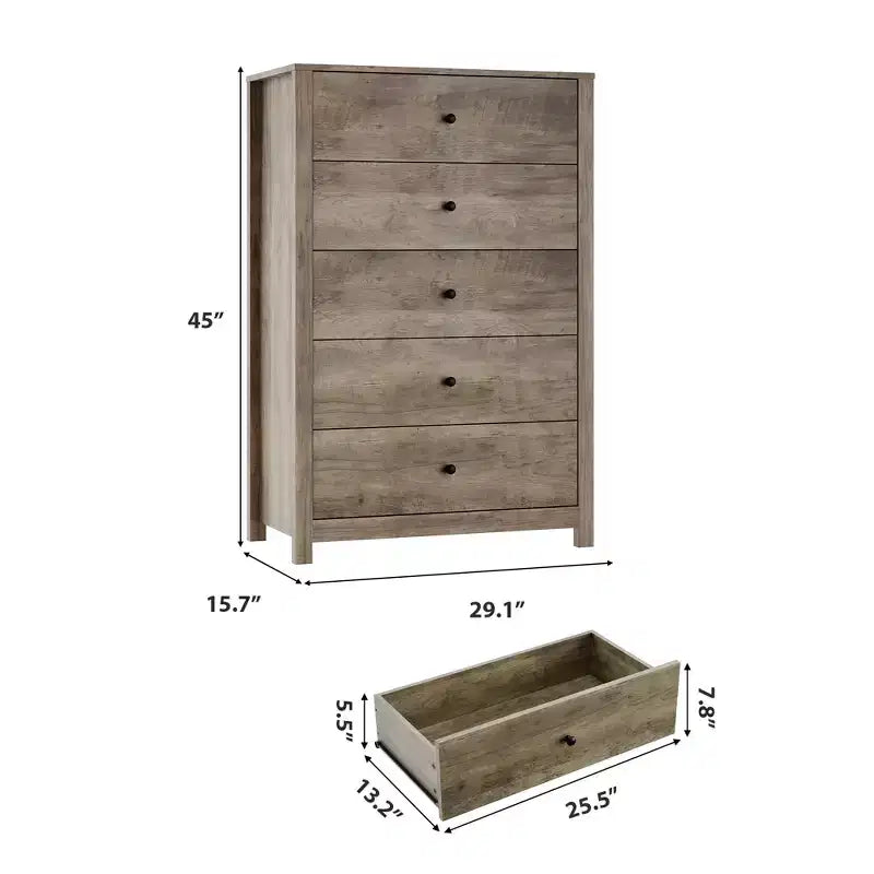 Cómoda de Almacenamiento de Madera de 5 Cajones para Dormitorio, Cómoda Moderna y Sencilla con Cajones Profundos para Sala de Estar, Pasillo, Entrada