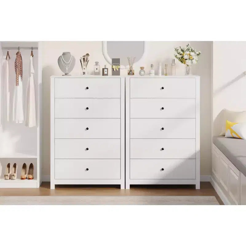 Cómoda de Almacenamiento de Madera de 5 Cajones para Dormitorio, Cómoda Moderna y Sencilla con Cajones Profundos para Sala de Estar, Pasillo, Entrada