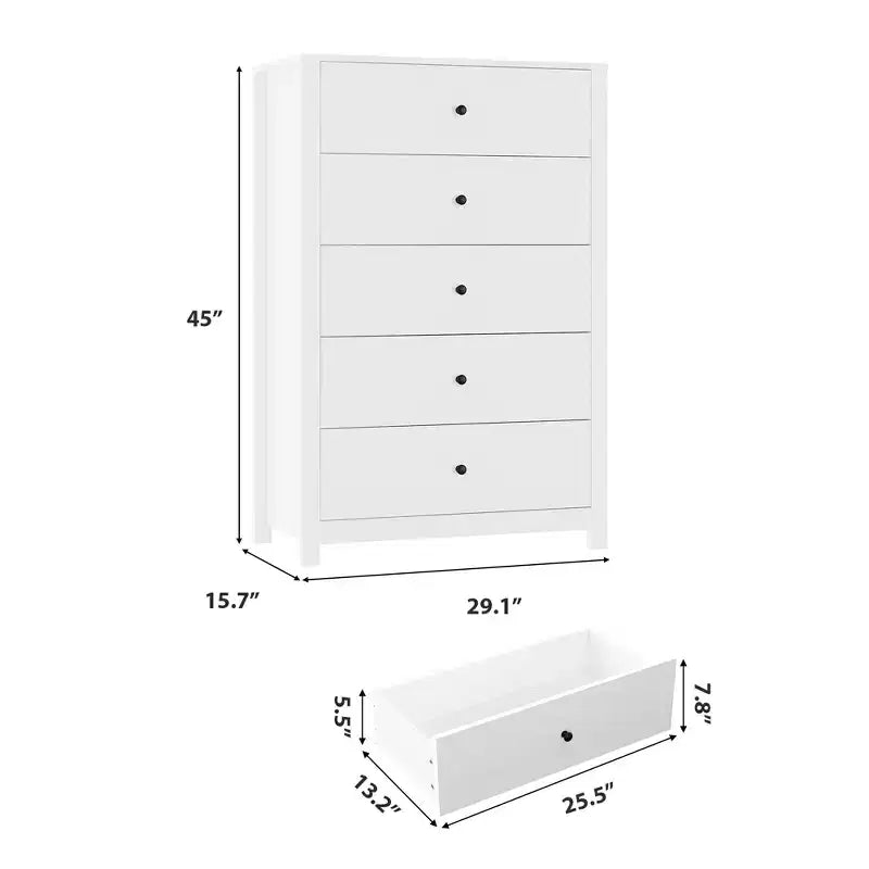 Cómoda de Almacenamiento de Madera de 5 Cajones para Dormitorio, Cómoda Moderna y Sencilla con Cajones Profundos para Sala de Estar, Pasillo, Entrada