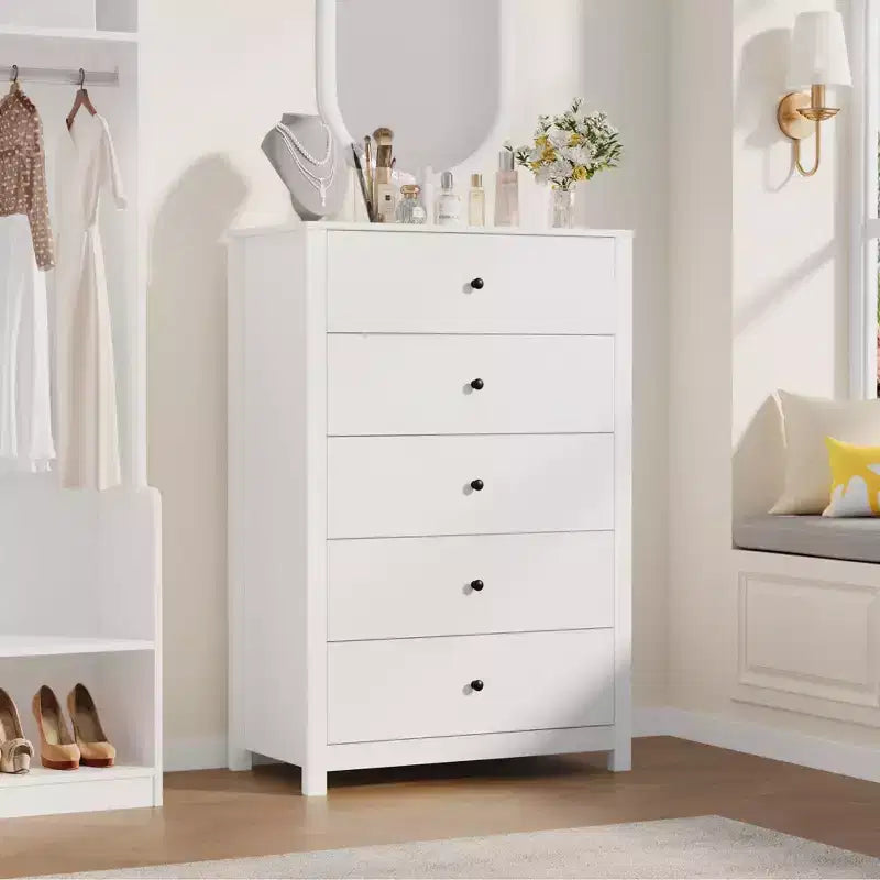 Cómoda de Almacenamiento de Madera de 5 Cajones para Dormitorio, Cómoda Moderna y Sencilla con Cajones Profundos para Sala de Estar, Pasillo, Entrada