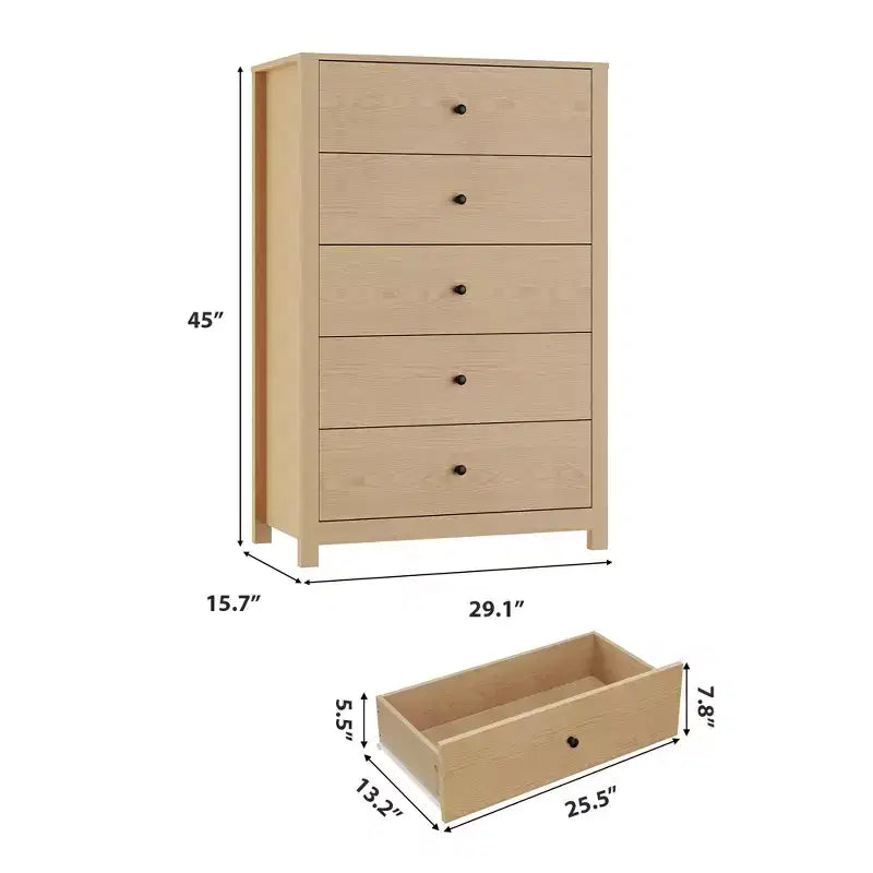 Cómoda de Almacenamiento de Madera de 5 Cajones para Dormitorio, Cómoda Moderna y Sencilla con Cajones Profundos para Sala de Estar, Pasillo, Entrada