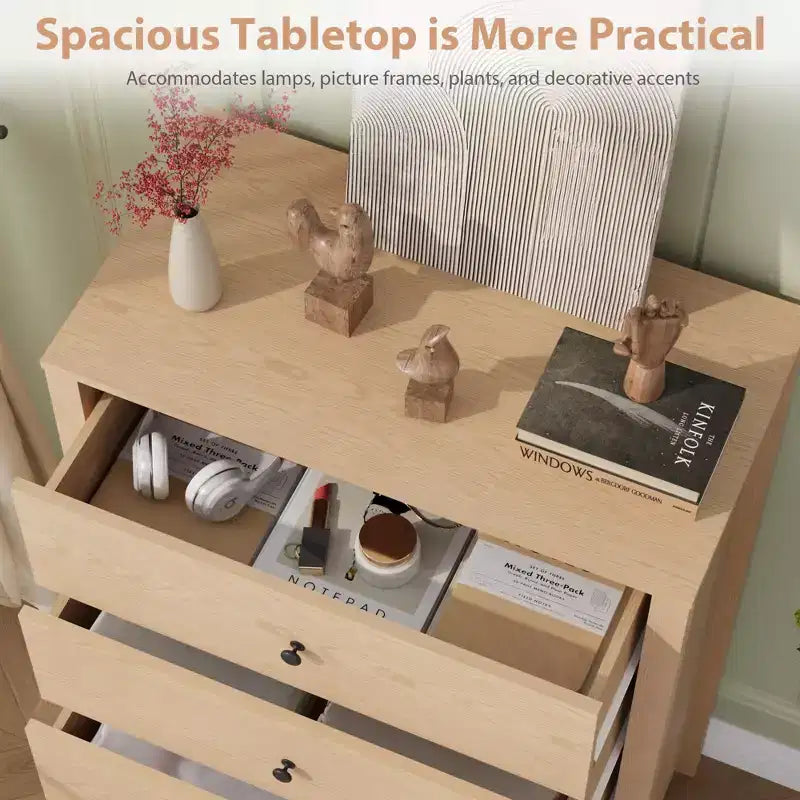 Cómoda de Almacenamiento de Madera de 5 Cajones para Dormitorio, Cómoda Moderna y Sencilla con Cajones Profundos para Sala de Estar, Pasillo, Entrada