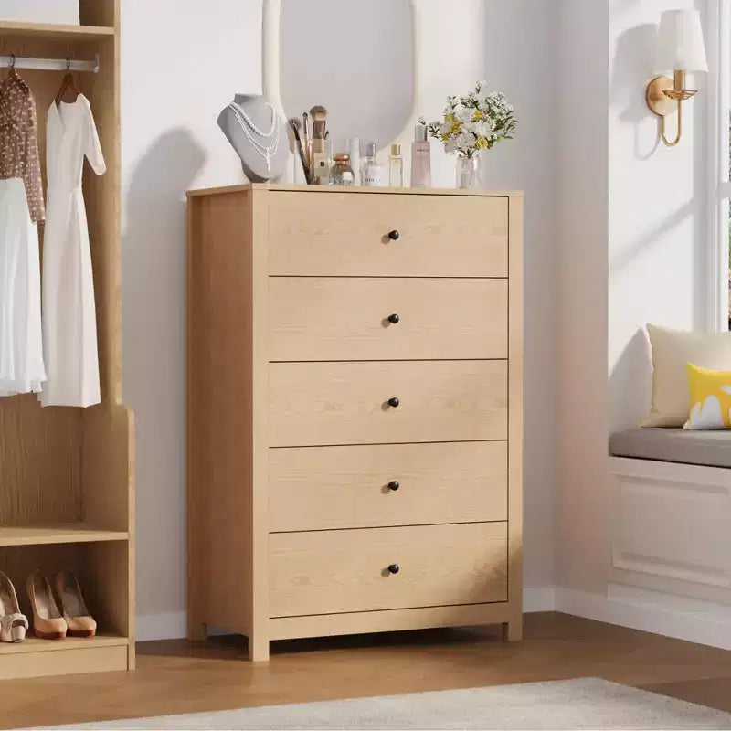 Cómoda de Almacenamiento de Madera de 5 Cajones para Dormitorio, Cómoda Moderna y Sencilla con Cajones Profundos para Sala de Estar, Pasillo, Entrada
