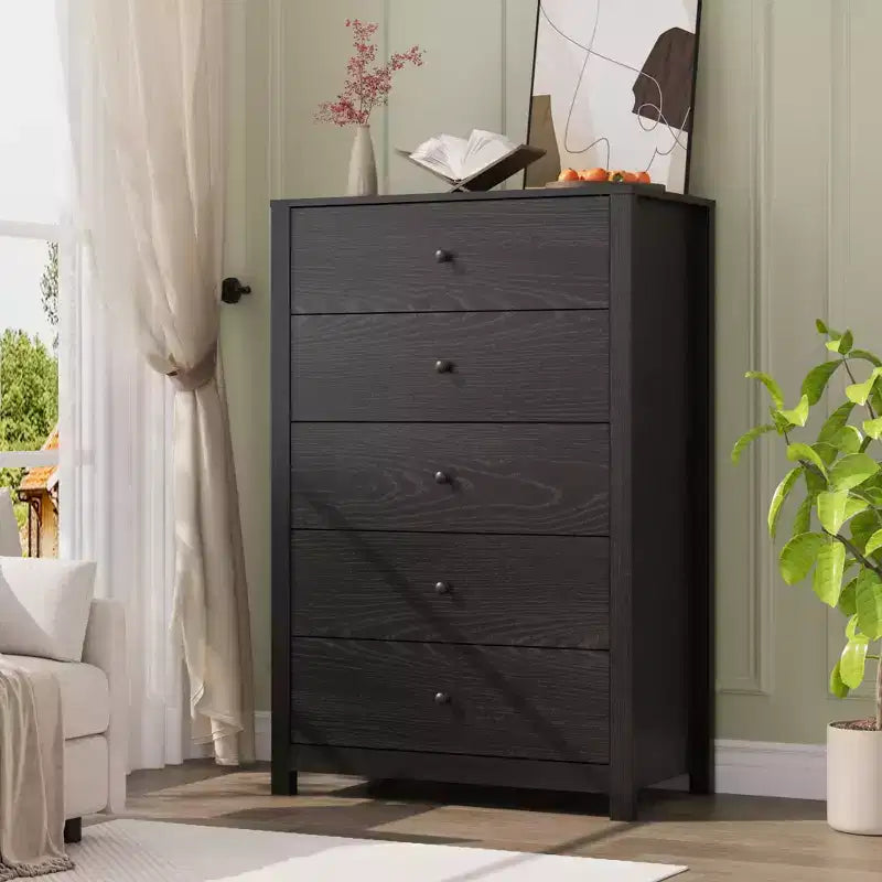 Cómoda de Almacenamiento de Madera de 5 Cajones para Dormitorio, Cómoda Moderna y Sencilla con Cajones Profundos para Sala de Estar, Pasillo, Entrada