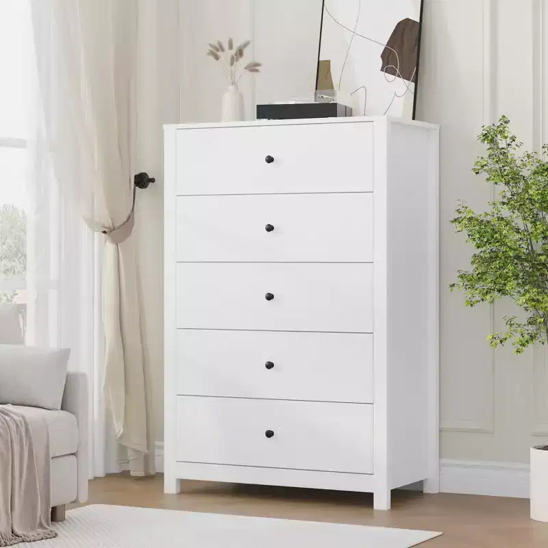 Cómoda de Almacenamiento de Madera de 5 Cajones para Dormitorio, Cómoda Moderna y Sencilla con Cajones Profundos para Sala de Estar, Pasillo, Entrada
