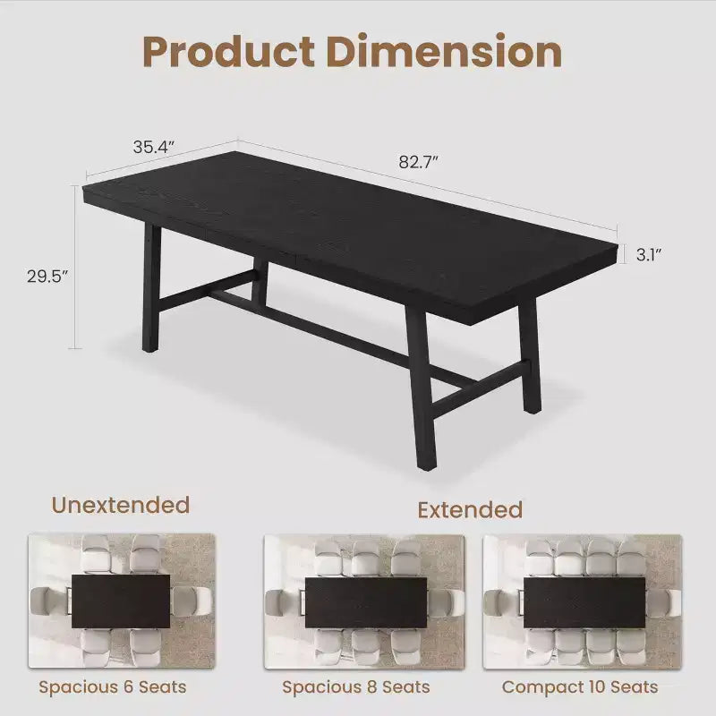 Mesa de comedor extensible de 63-83", mesa de comedor rectangular industrial para 6-8 personas, mesa de cocina extensible con estructura de metal de alta resistencia