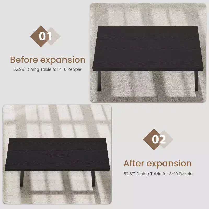 Mesa de comedor extensible de 63-83", mesa de comedor rectangular industrial para 6-8 personas, mesa de cocina extensible con estructura de metal de alta resistencia