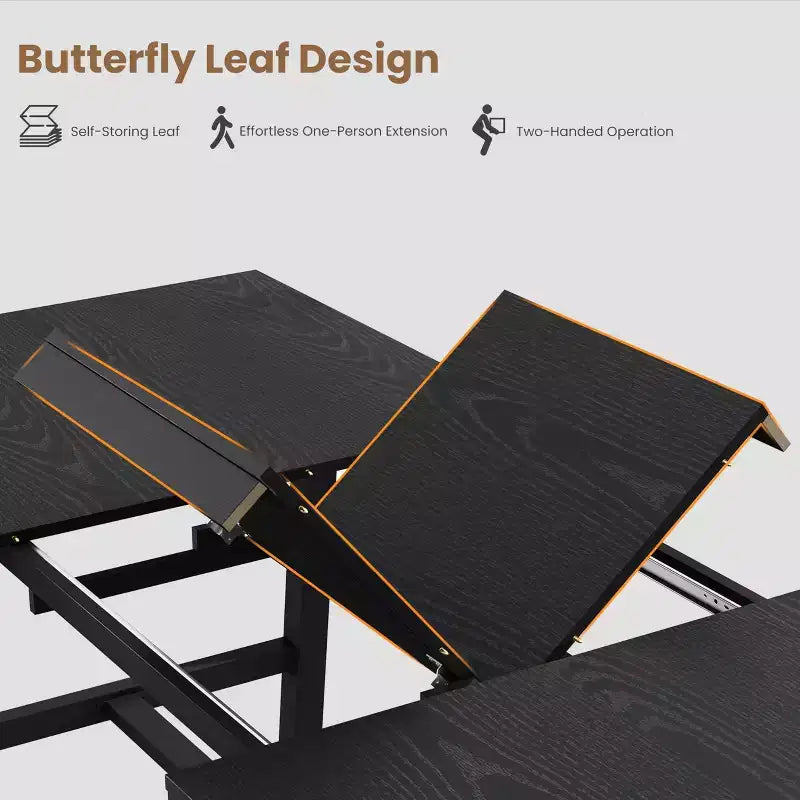 Mesa de comedor extensible de 63-83", mesa de comedor rectangular industrial para 6-8 personas, mesa de cocina extensible con estructura de metal de alta resistencia