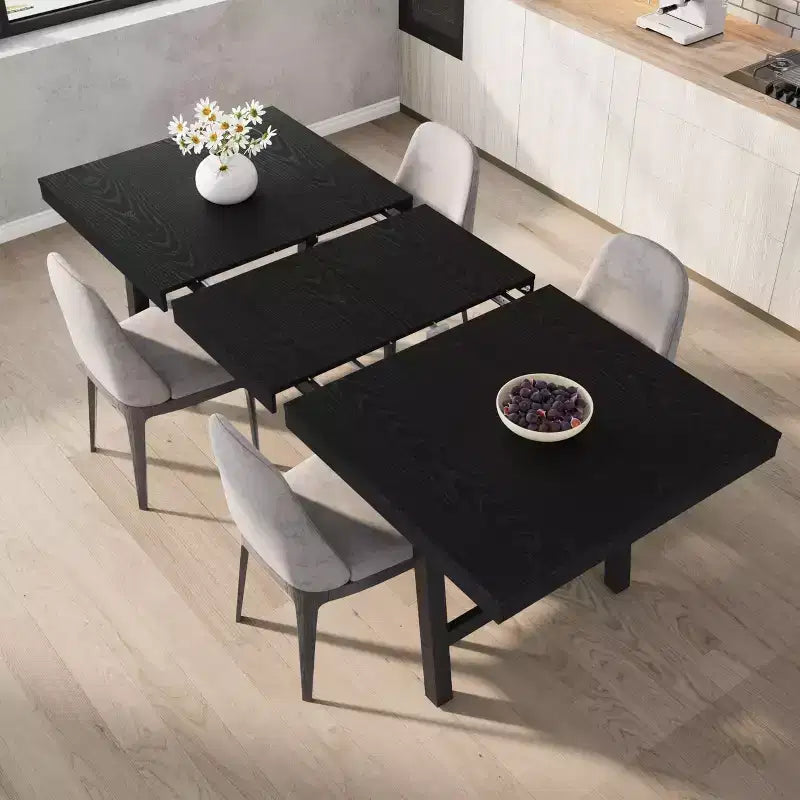 Mesa de comedor extensible de 63-83", mesa de comedor rectangular industrial para 6-8 personas, mesa de cocina extensible con estructura de metal de alta resistencia