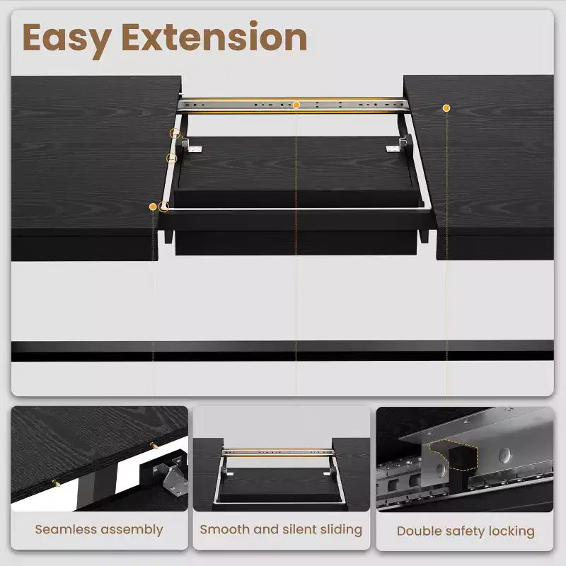 Mesa de comedor extensible de 63-83", mesa de comedor rectangular industrial para 6-8 personas, mesa de cocina extensible con estructura de metal de alta resistencia