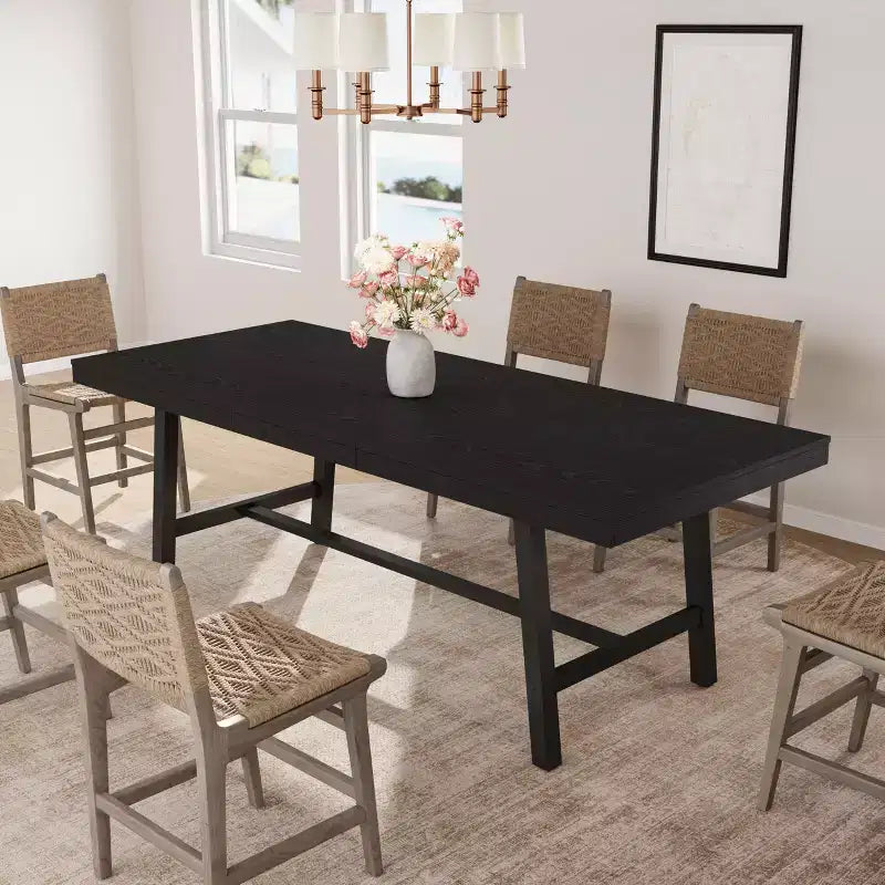 Mesa de comedor extensible de 63-83", mesa de comedor rectangular industrial para 6-8 personas, mesa de cocina extensible con estructura de metal de alta resistencia