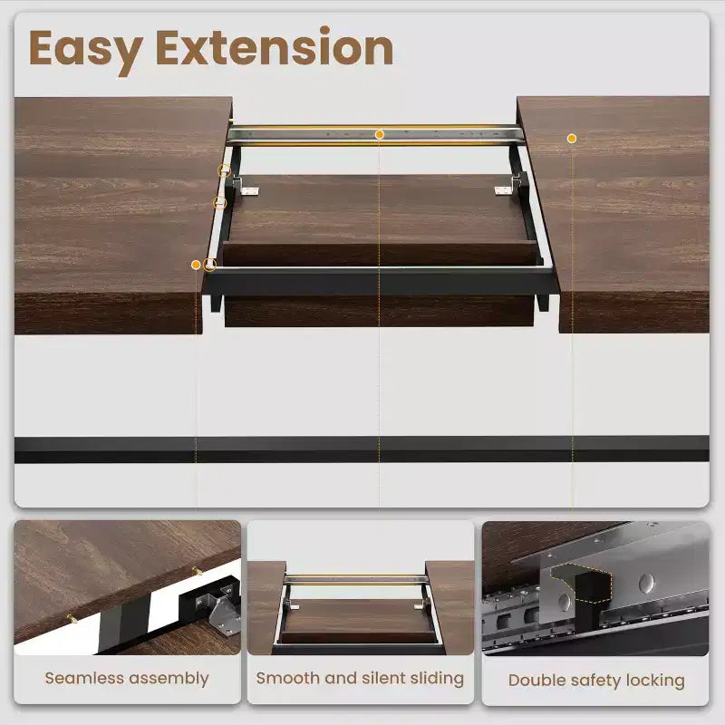Mesa de comedor extensible de 63-83", mesa de comedor rectangular industrial para 6-8 personas, mesa de cocina extensible con estructura de metal de alta resistencia