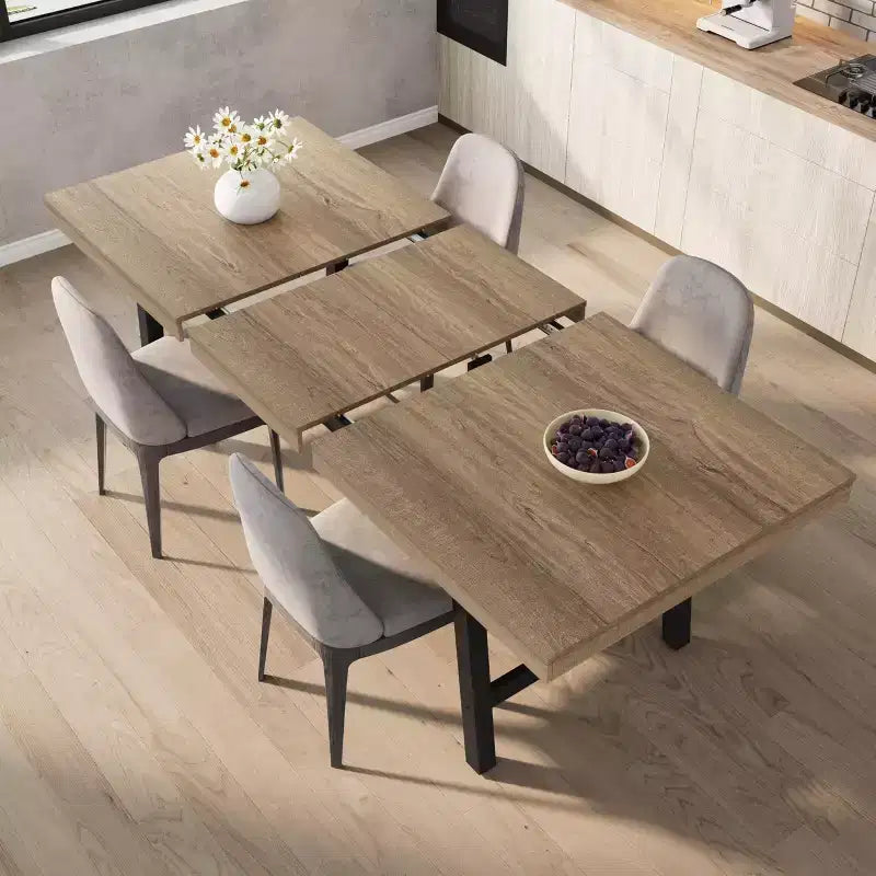 Mesa de comedor extensible de 63-83", mesa de comedor rectangular industrial para 6-8 personas, mesa de cocina extensible con estructura de metal de alta resistencia