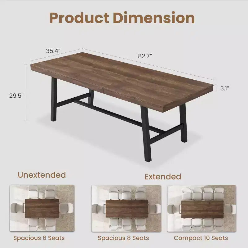 Mesa de comedor extensible de 63-83", mesa de comedor rectangular industrial para 6-8 personas, mesa de cocina extensible con estructura de metal de alta resistencia