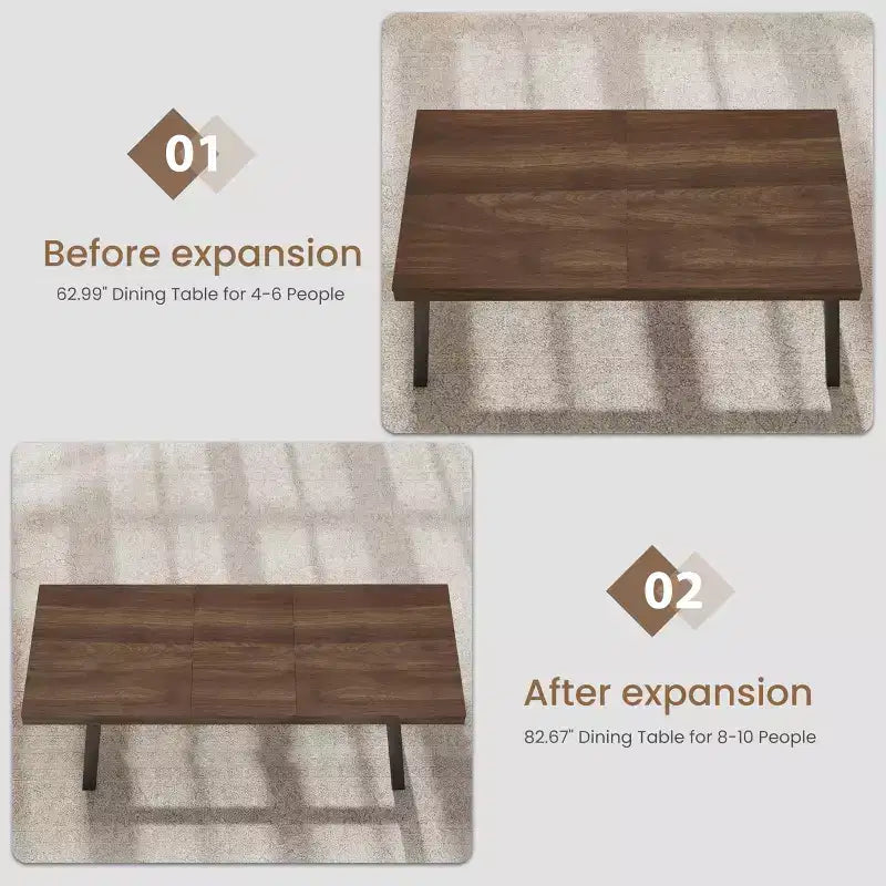 Mesa de comedor extensible de 63-83", mesa de comedor rectangular industrial para 6-8 personas, mesa de cocina extensible con estructura de metal de alta resistencia