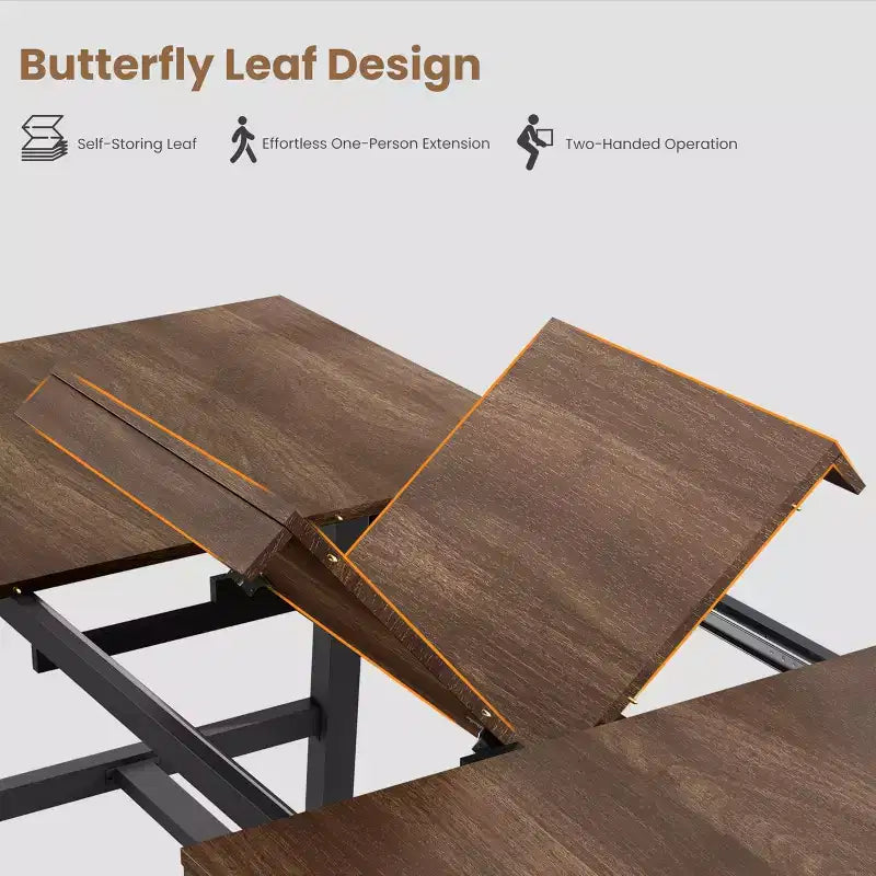 Mesa de comedor extensible de 63-83", mesa de comedor rectangular industrial para 6-8 personas, mesa de cocina extensible con estructura de metal de alta resistencia